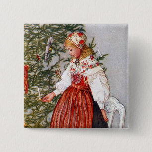 Bóton Quadrado 5.08cm Pin do botão da árvore de Natal de Carl Larsson