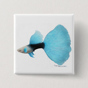 Bóton Quadrado 5.08cm Pin parcialmente preto do Guppy do rico do azul
