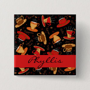 Bóton Quadrado 5.08cm Pin personalizado nome dos copos de café vermelho