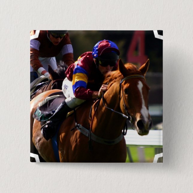 Bóton Quadrado 5.08cm Pin quadrado da corrida de cavalos (Frente)