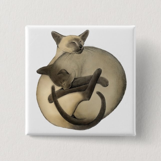 Bóton Quadrado 5.08cm Pin Siamese sonolento (Frente)