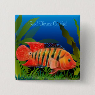 Bóton Quadrado 5.08cm Pin vermelho da cichlidae de Festae do terror