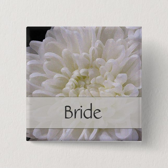 Bóton Quadrado 5.08cm Pin Wedding branco para a noiva (Frente)