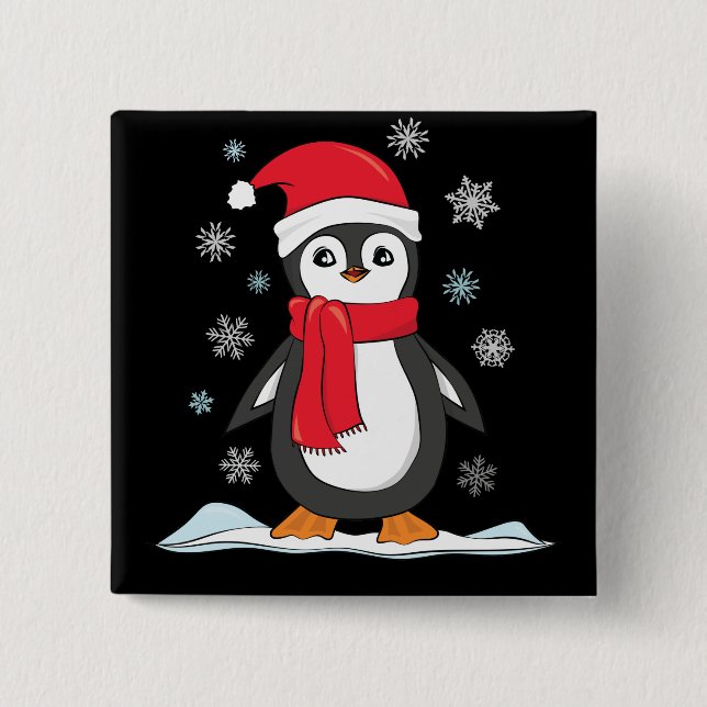 Bóton Quadrado 5.08cm Pinguim Cujo Natal (Frente)