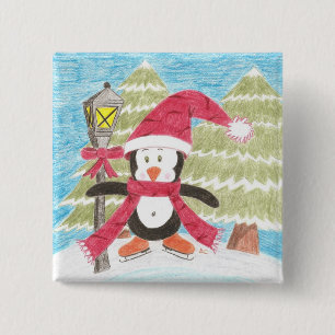 Bóton Quadrado 5.08cm Pinguim de patinação no gelo