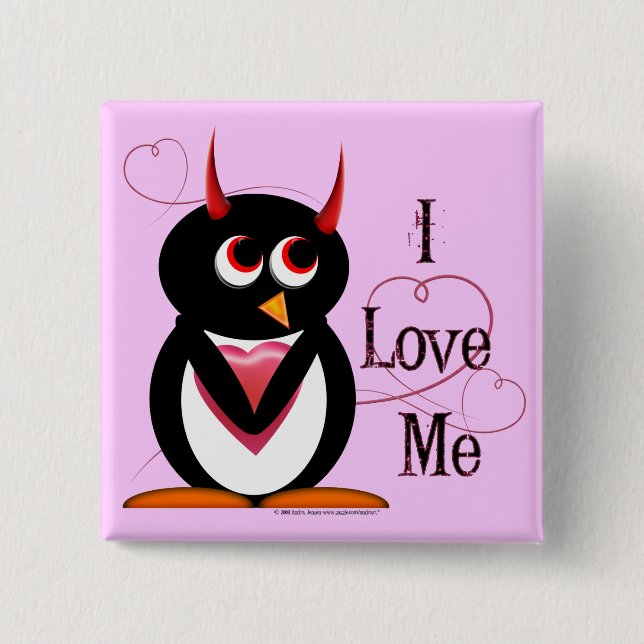 Bóton Quadrado 5.08cm Pinguim EU AMO-ME Bling (Frente)