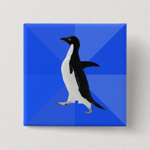 Bóton Quadrado 5.08cm Pinguim social inábil ("personalize" para