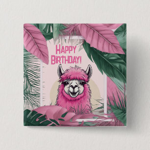 Bóton Quadrado 5.08cm Pink Happy Smiling Lama