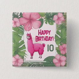 Bóton Quadrado 5.08cm Pink Happy Smiling Lama