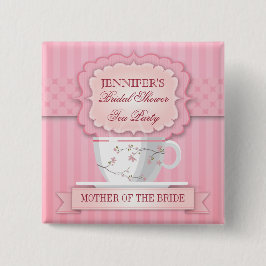 Bóton Quadrado 5.08cm Pink Tea Party Bridal Shower Button