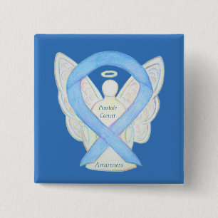 Bóton Quadrado 5.08cm Pino anjo da fita de reconhecimento azul do Cancer