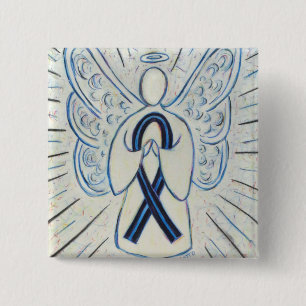 Bóton Quadrado 5.08cm Pino Anjo de Consciência da Fita Azul e Preta