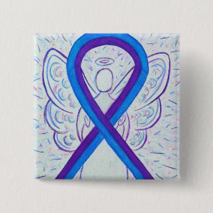 Bóton Quadrado 5.08cm Pino Anjo de Consciência da Fita Azul e Roxo