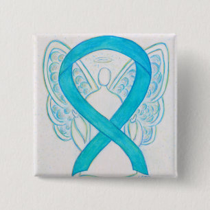 Bóton Quadrado 5.08cm Pino da Fita de Sensibilização do Anjo Azul Turq