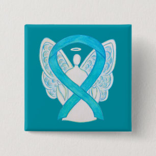 Bóton Quadrado 5.08cm Pino da Fita de Sensibilização do Anjo Azul Turq