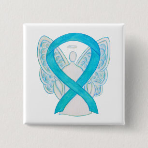 Bóton Quadrado 5.08cm Pino da Fita de Sensibilização do Anjo Azul Turq