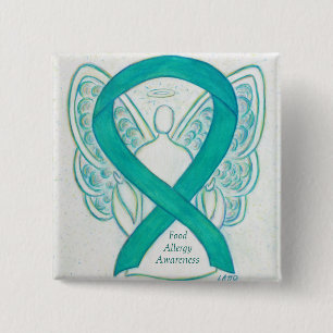 Bóton Quadrado 5.08cm Pino de Arte da Fita Verde Anjo para Alergia comid