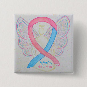 Bóton Quadrado 5.08cm Pino de Fita Azul e Cor do Anjo da Consciência da