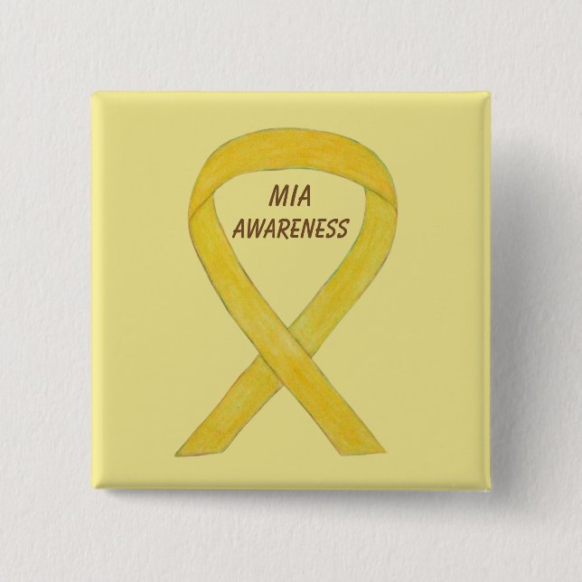 Bóton Quadrado 5.08cm Pino de Fita de Consciência Ausente em Ação (MIA) (Frente)