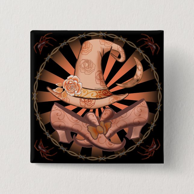 Bóton Quadrado 5.08cm Pino de roupa de bruxa (Frente)