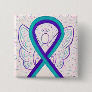 Bóton Quadrado 5.08cm Pino do Anjo da Fita de Sensibilização do Roxo e