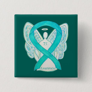 Bóton Quadrado 5.08cm Pino do Anjo Teal da Fita de Sensibilização do T