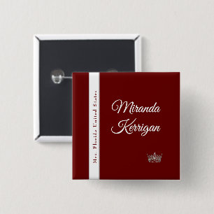 Bóton Quadrado 5.08cm Pino do Botão de Sash do Pageant Coroa Vermelha