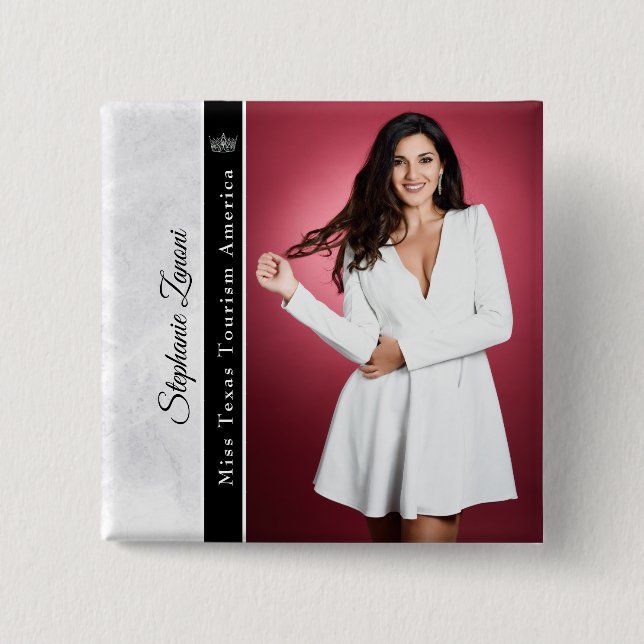 Bóton Quadrado 5.08cm Pino do Botão de Sash do Pageant de Gelo Marble (Frente)