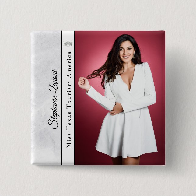 Bóton Quadrado 5.08cm Pino do Botão de Sash do Pageant | Gelo mármore (Frente)