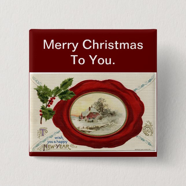 Bóton Quadrado 5.08cm Pino do Botão Feriados de Natal (Frente)