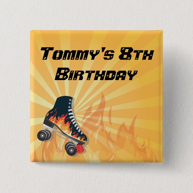 Bóton Quadrado 5.08cm Pino flamejante da patinagem de rolo (Frente)