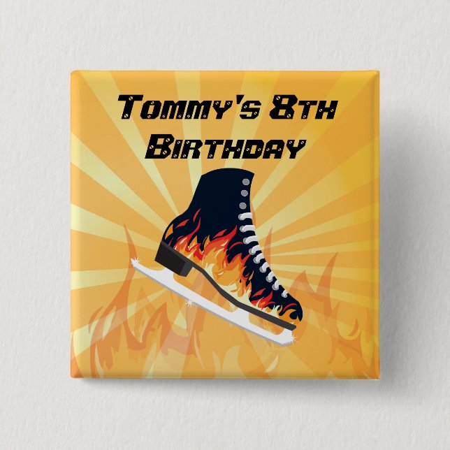 Bóton Quadrado 5.08cm Pino flamejante do patinagem no gelo (Frente)