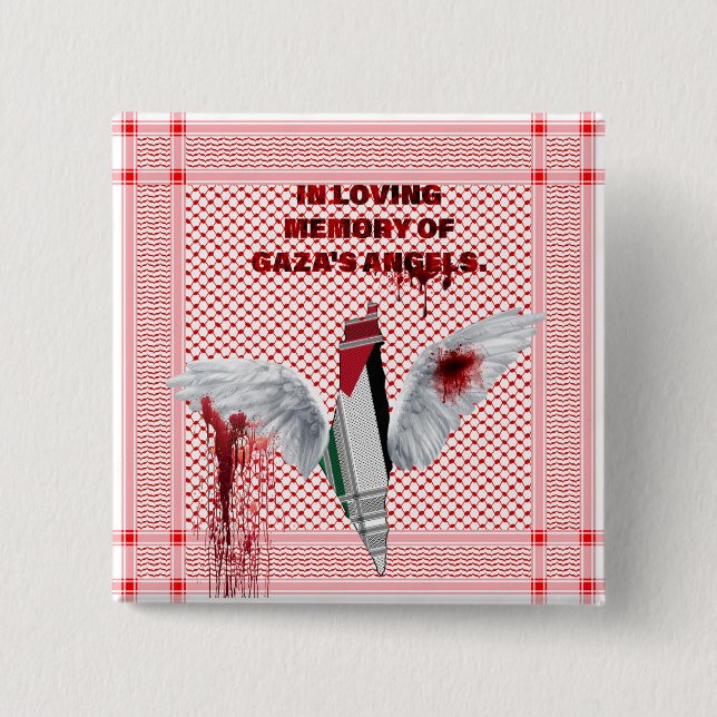 Bóton Quadrado 5.08cm Pino Palestino Livre, Tema do Escarf Palestino (Frente)