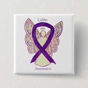 Bóton Quadrado 5.08cm Pino Personalizado de Fita Púrpura do Anjo de Sens