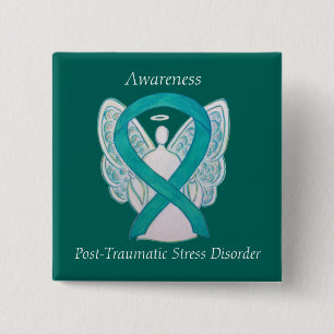 Bóton Quadrado 5.08cm Pinos de Arte Personalizados do Anjo Teal de Fita