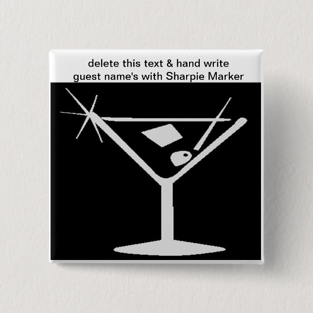 Bóton Quadrado 5.08cm Pinos de nome do Chá de panela de coquetel branco  (Frente)