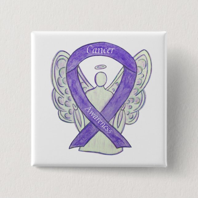 Bóton Quadrado 5.08cm Pinos do Botão Anjo da Fita da Lavanda de Sensibil (Frente)