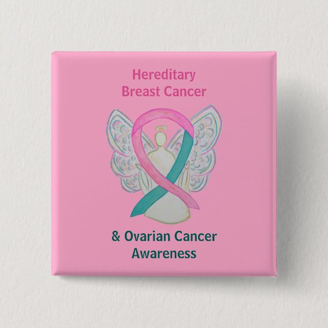 Bóton Quadrado 5.08cm Pinos Hereditários de Consciência da Mama e do Cân (Frente)