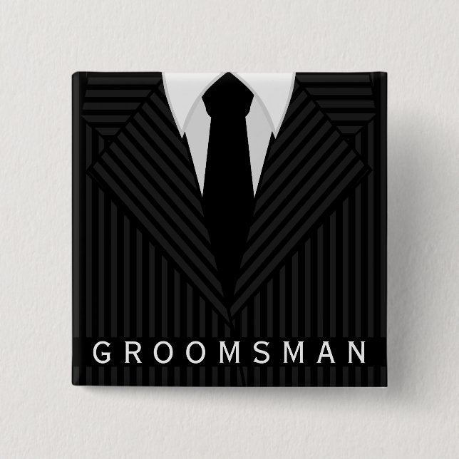 Bóton Quadrado 5.08cm Pinstripe Suit Bachelor Party Groomsman Square Pin (Frente)