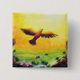 Bóton Quadrado 5.08cm pintura aquosa ascensão de águia-safra na