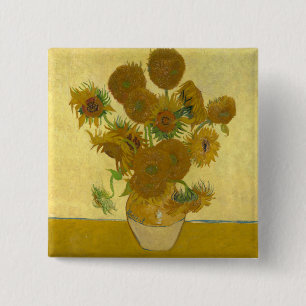Bóton Quadrado 5.08cm Pintura de 15 Girassóis de Vincent Van Gogh