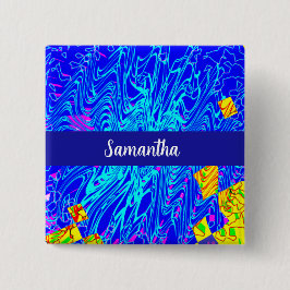 Bóton Quadrado 5.08cm Pintura de Abstrato Azul Moderno