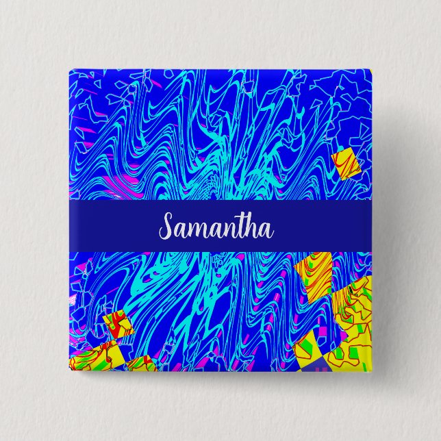 Bóton Quadrado 5.08cm Pintura de Abstrato Azul Moderno (Frente)