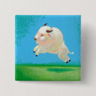 Bóton Quadrado 5.08cm Pintura feliz do bisonte do pulo do divertimento