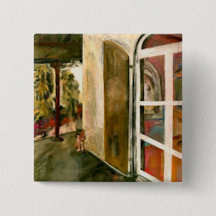 Bóton Quadrado 5.08cm Pintura "Hemingway Porch Cat"