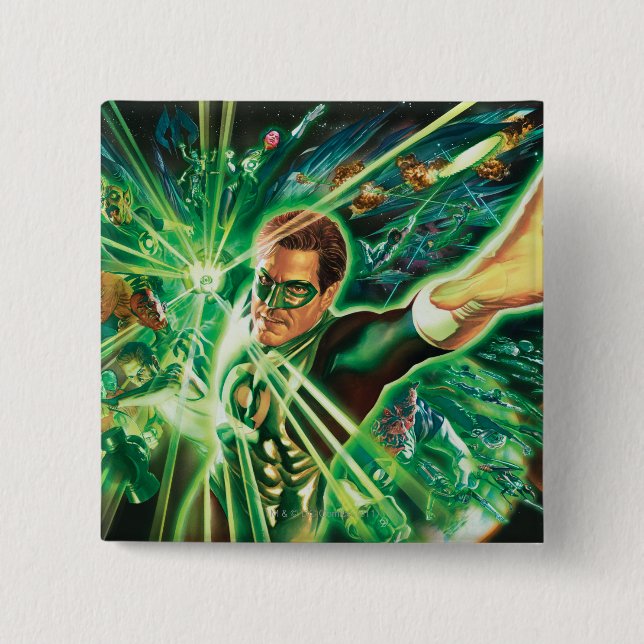 Bóton Quadrado 5.08cm Pintura verde da lanterna (Frente)