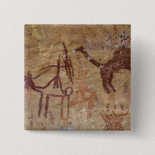 Bóton Quadrado 5.08cm Pinturas rupestres pré-históricas com camelos e