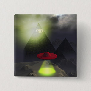 Bóton Quadrado 5.08cm Pirâmide de Illuminati e botão do UFO