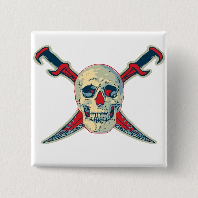 Bóton Quadrado 5.08cm Pirata (Caveira) -  de Botão Quadrado de 2 Polega (Frente)