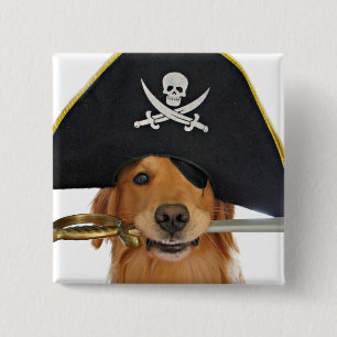 Bóton Quadrado 5.08cm Pirata do Dia das Bruxas do golden retriever